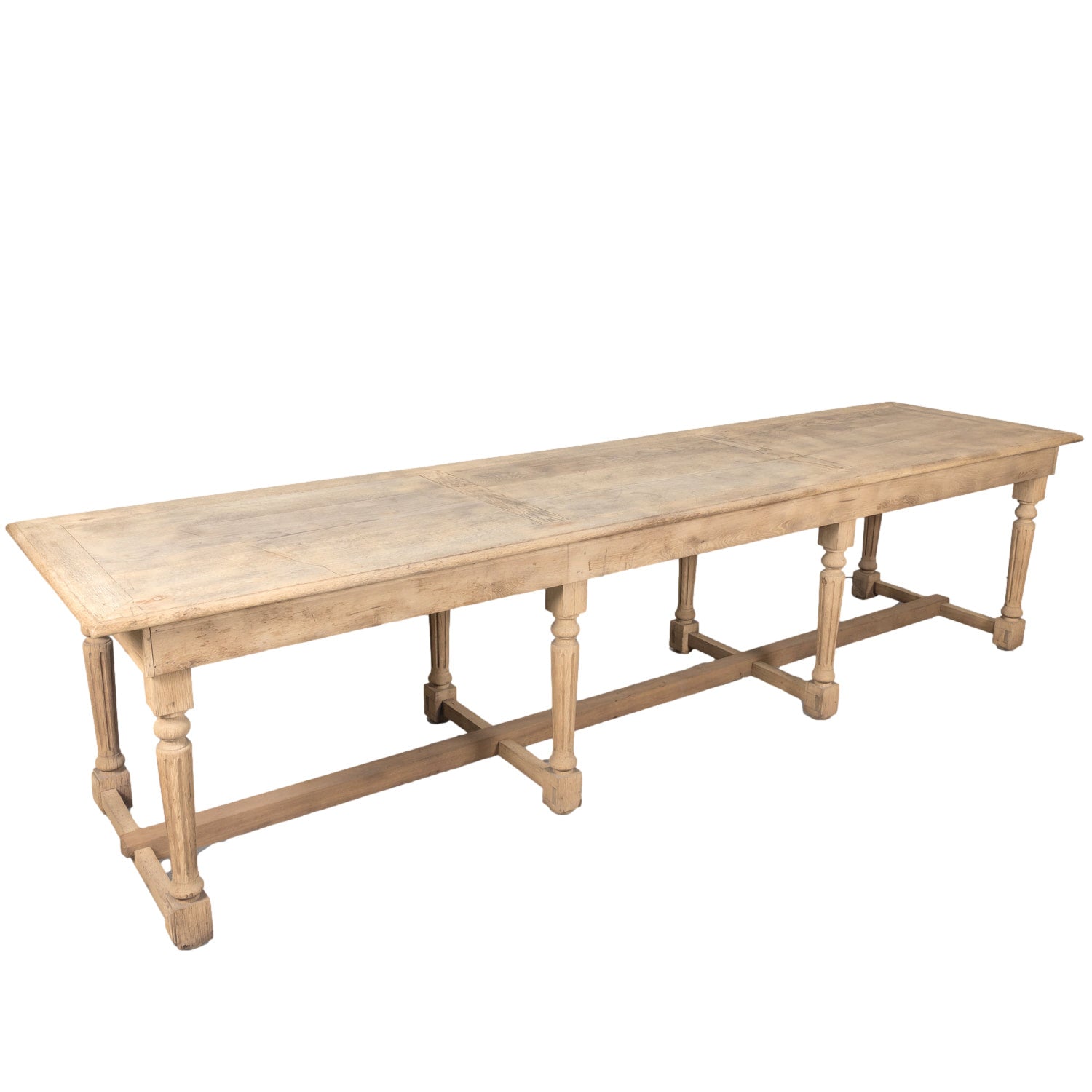 19th Century French Louis Philippe Period Bleached Oak Monastery Trestle Dining Table