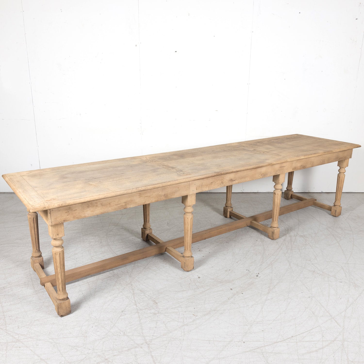 19th Century French Louis Philippe Period Bleached Oak Monastery Trestle Dining Table