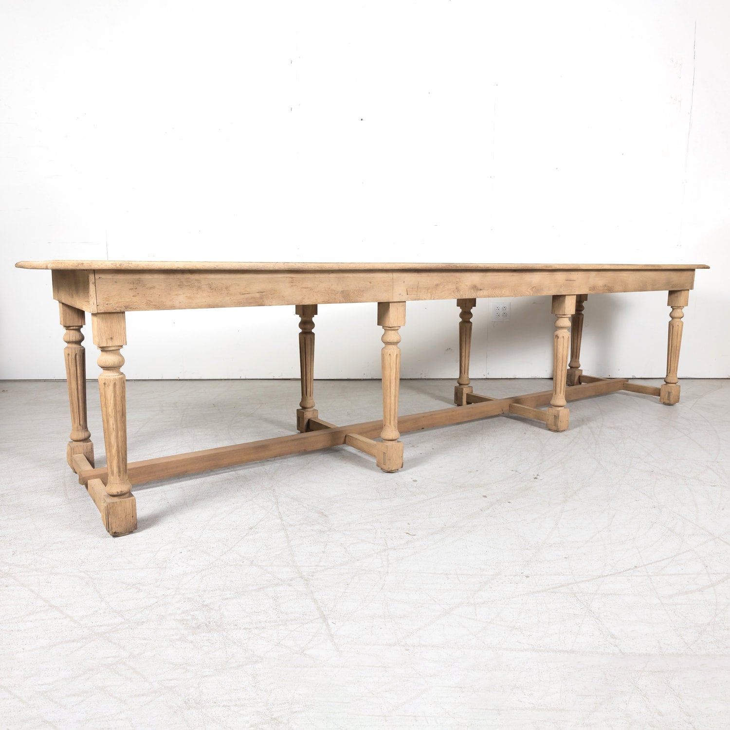 19th Century French Louis Philippe Period Bleached Oak Monastery Trestle Dining Table