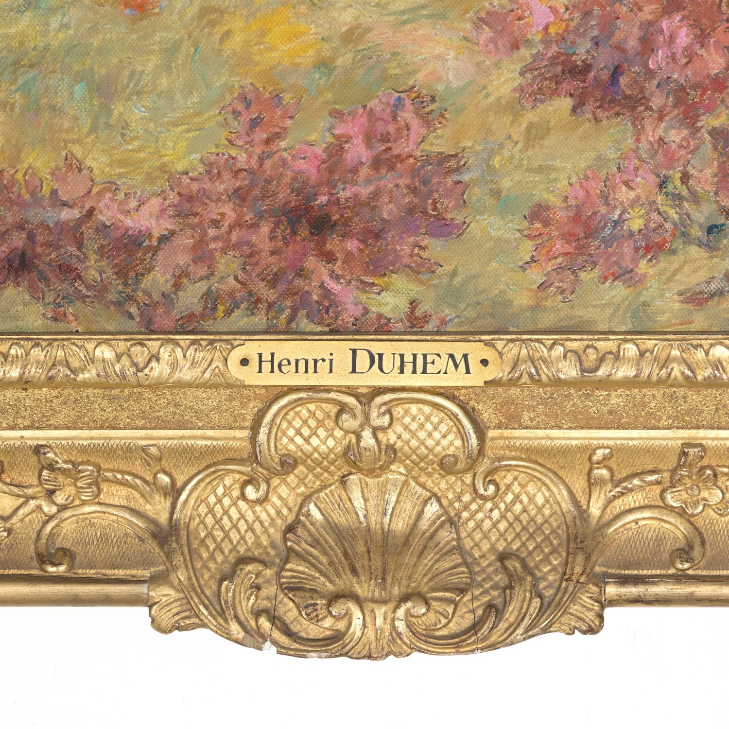 Large Framed Impressionist Oil Garden Landscape by French Artist Henri Duhem, Signed