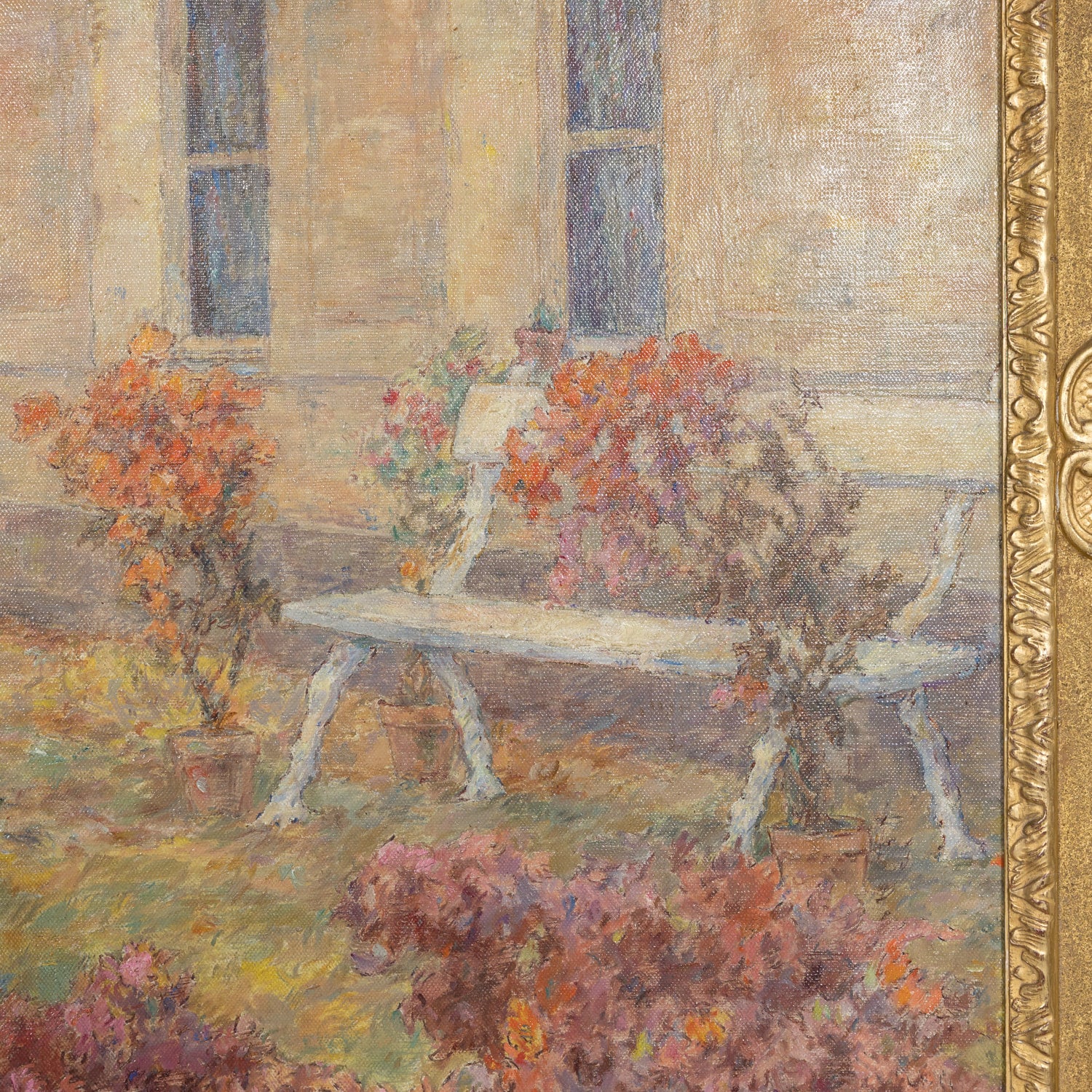 Large Framed Impressionist Oil Garden Landscape by French Artist Henri Duhem, Signed