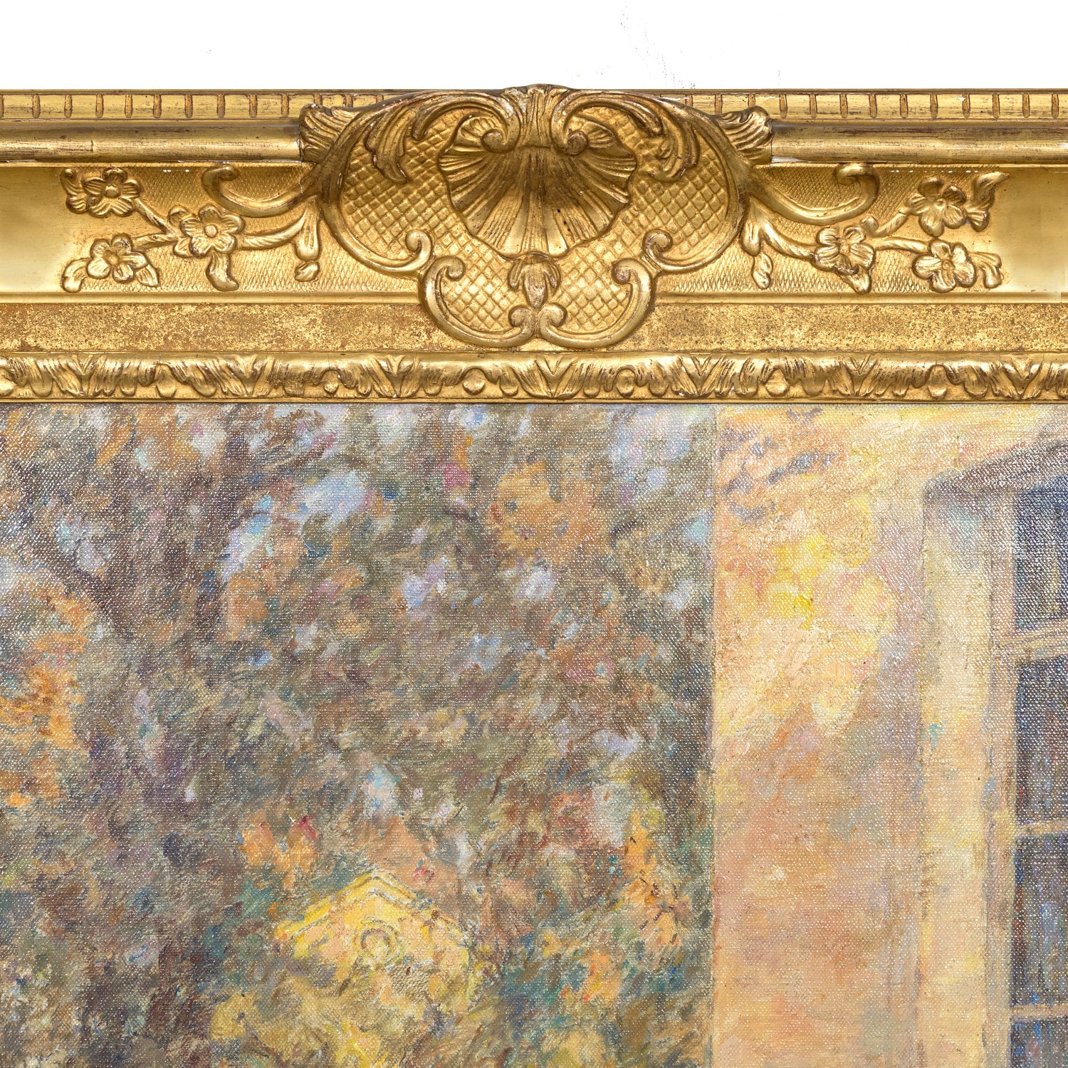 Large Framed Impressionist Oil Garden Landscape by French Artist Henri Duhem, Signed