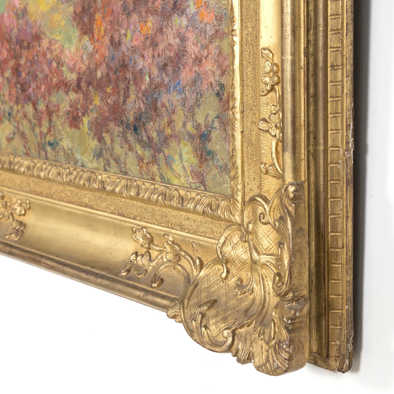 Large Framed Impressionist Oil Garden Landscape by French Artist Henri Duhem, Signed