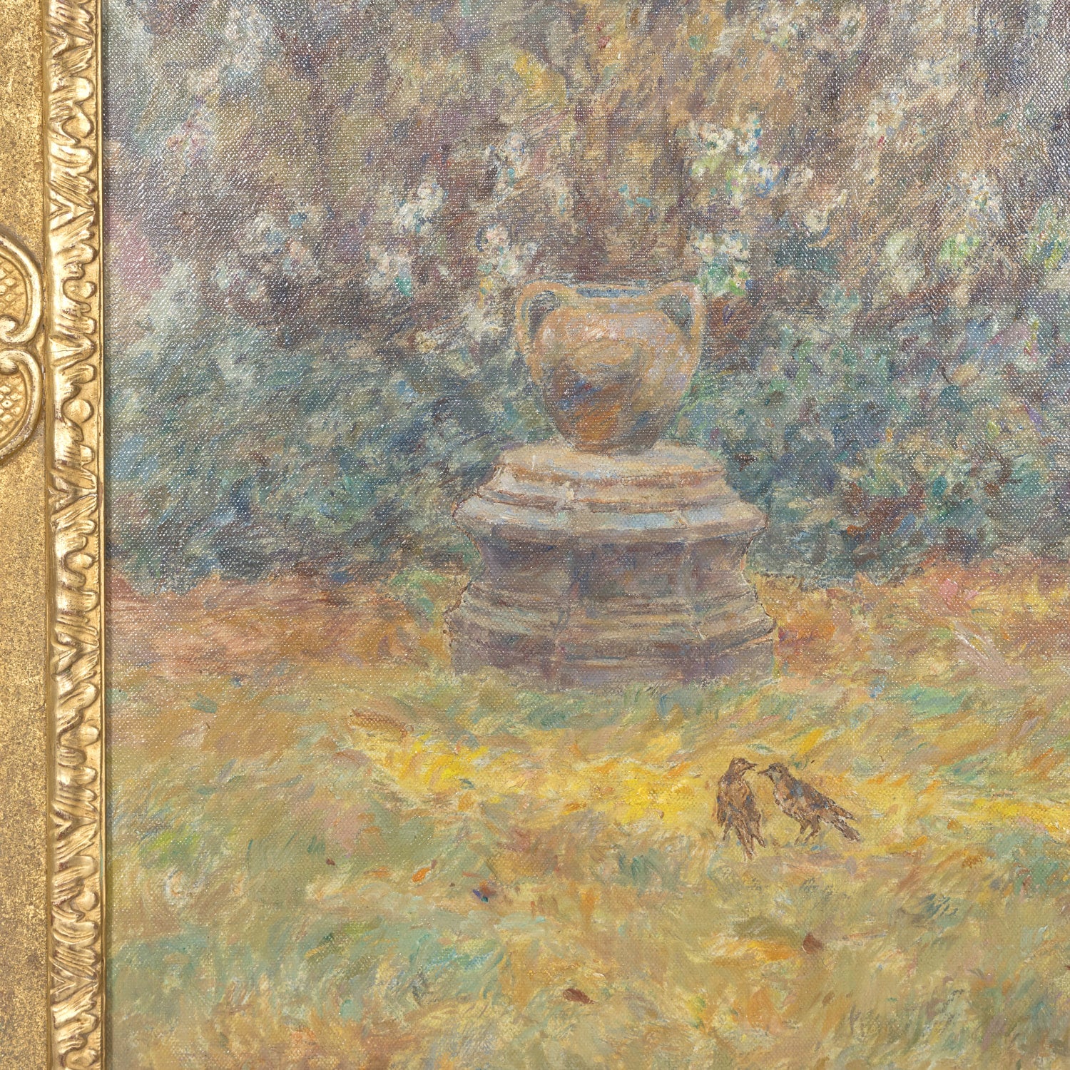 Large Framed Impressionist Oil Garden Landscape by French Artist Henri Duhem, Signed