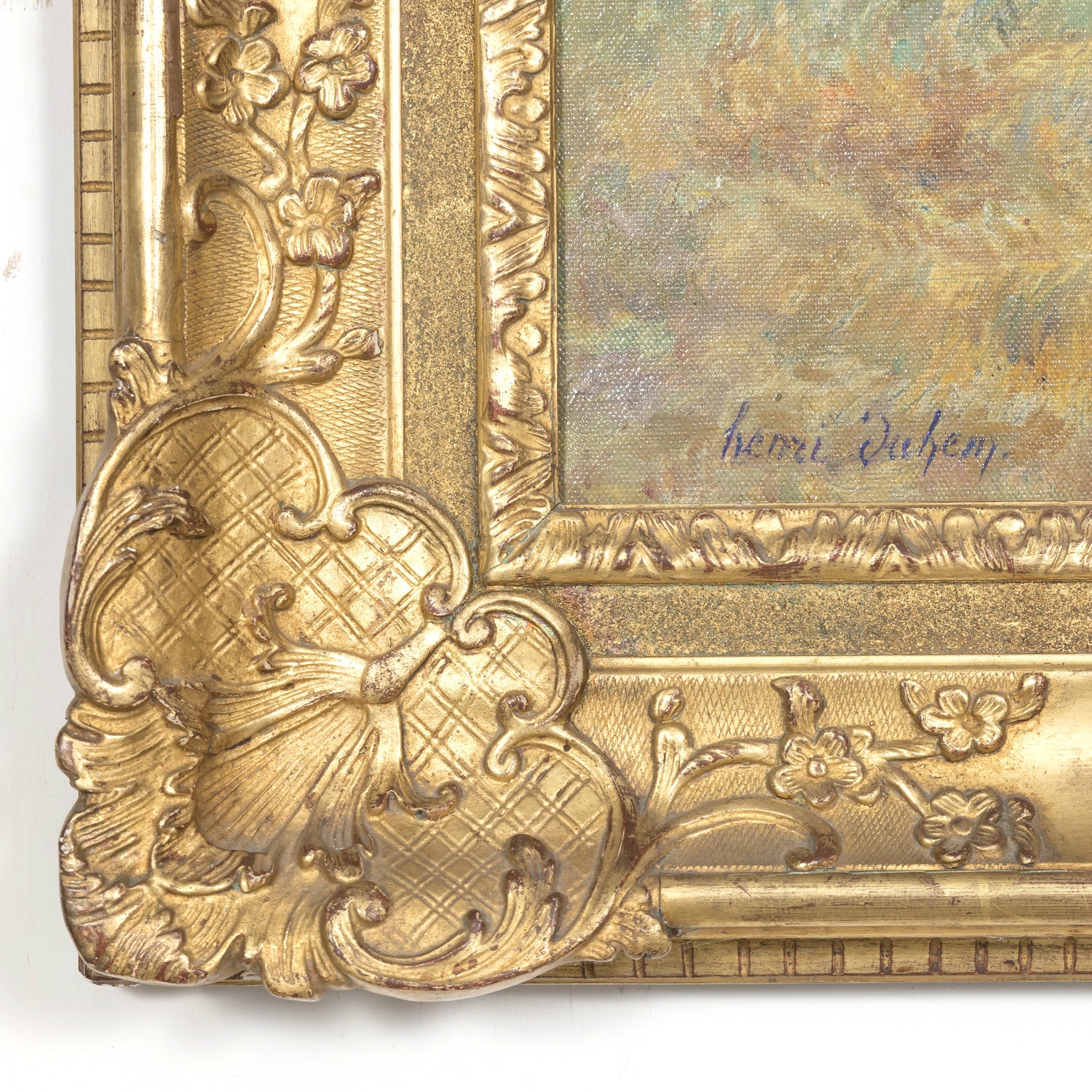 Large Framed Impressionist Oil Garden Landscape by French Artist Henri Duhem, Signed