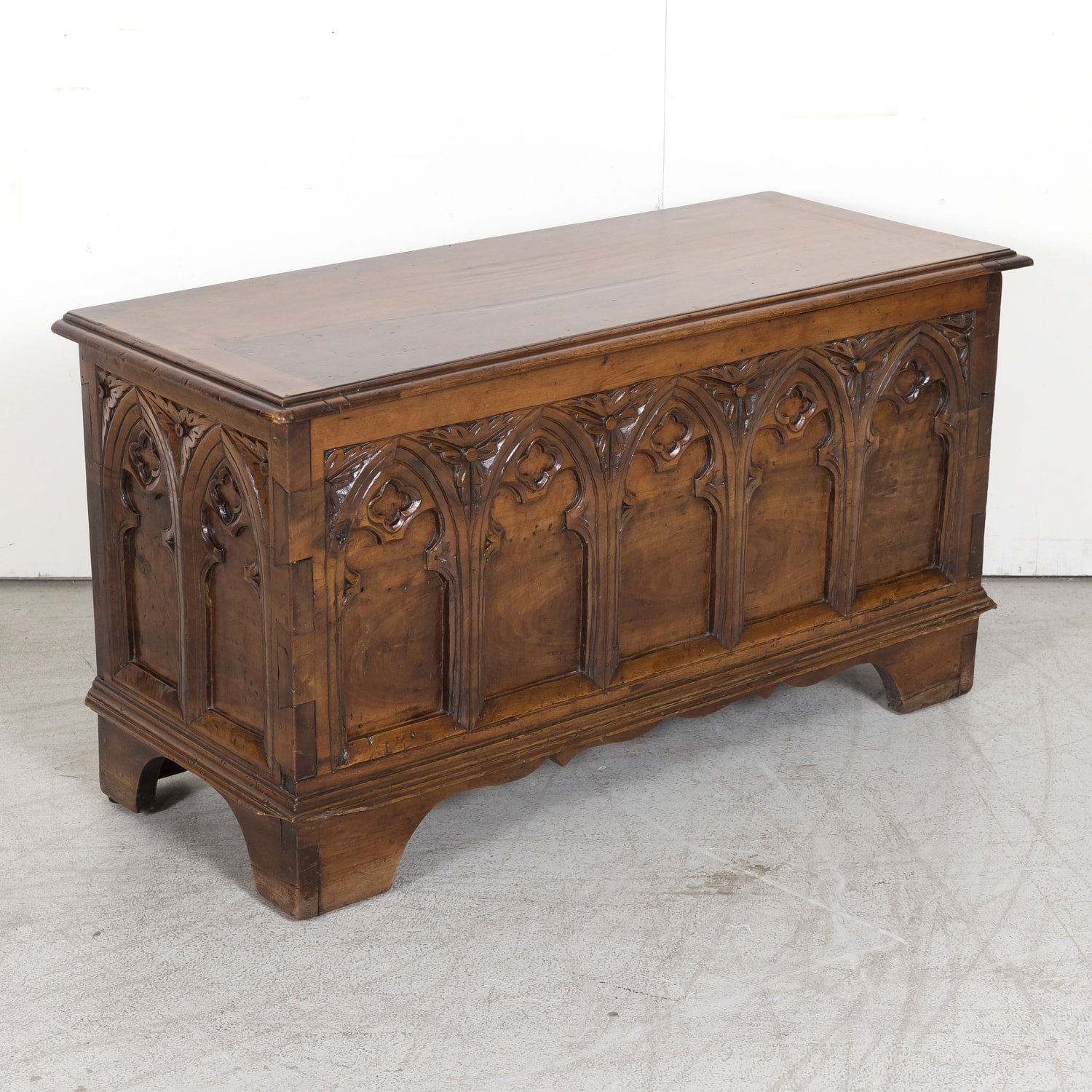 18th Century French Carved Gothic Style Walnut Coffer or Trunk