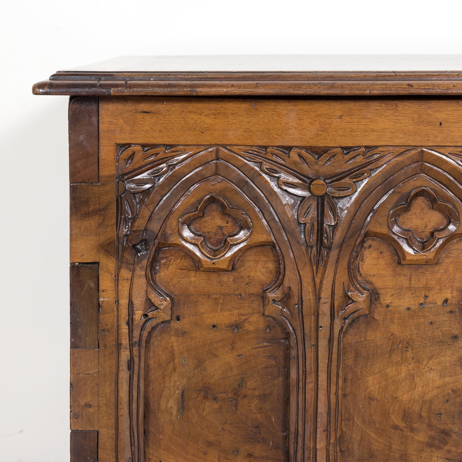 18th Century French Carved Gothic Style Walnut Coffer or Trunk