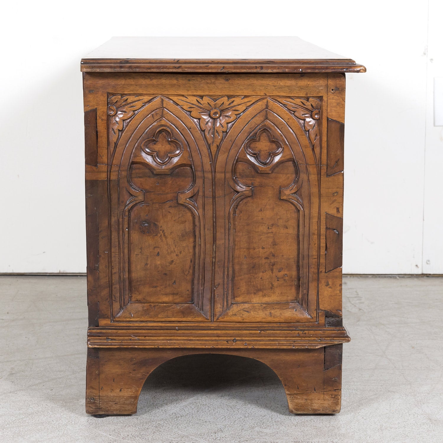 18th Century French Carved Gothic Style Walnut Coffer or Trunk