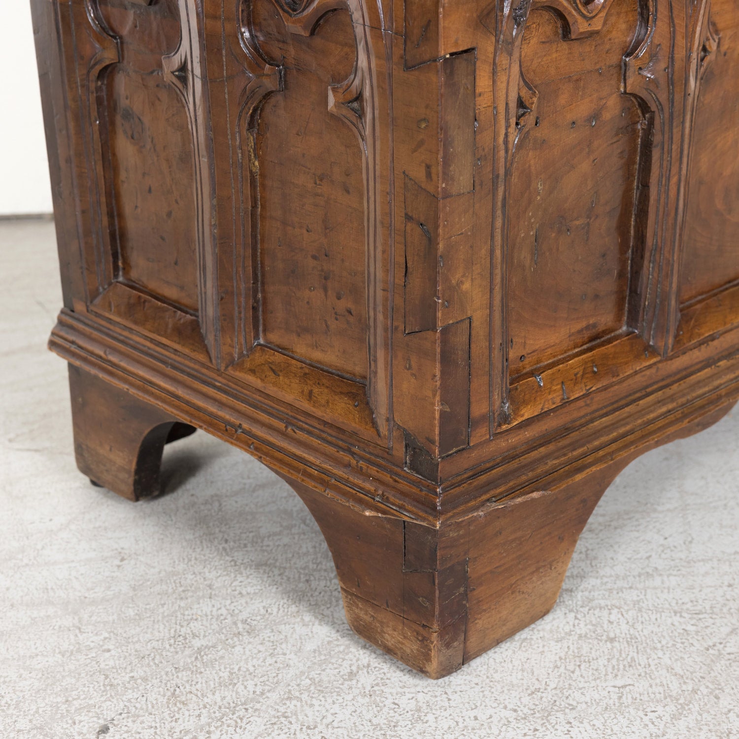 18th Century French Carved Gothic Style Walnut Coffer or Trunk