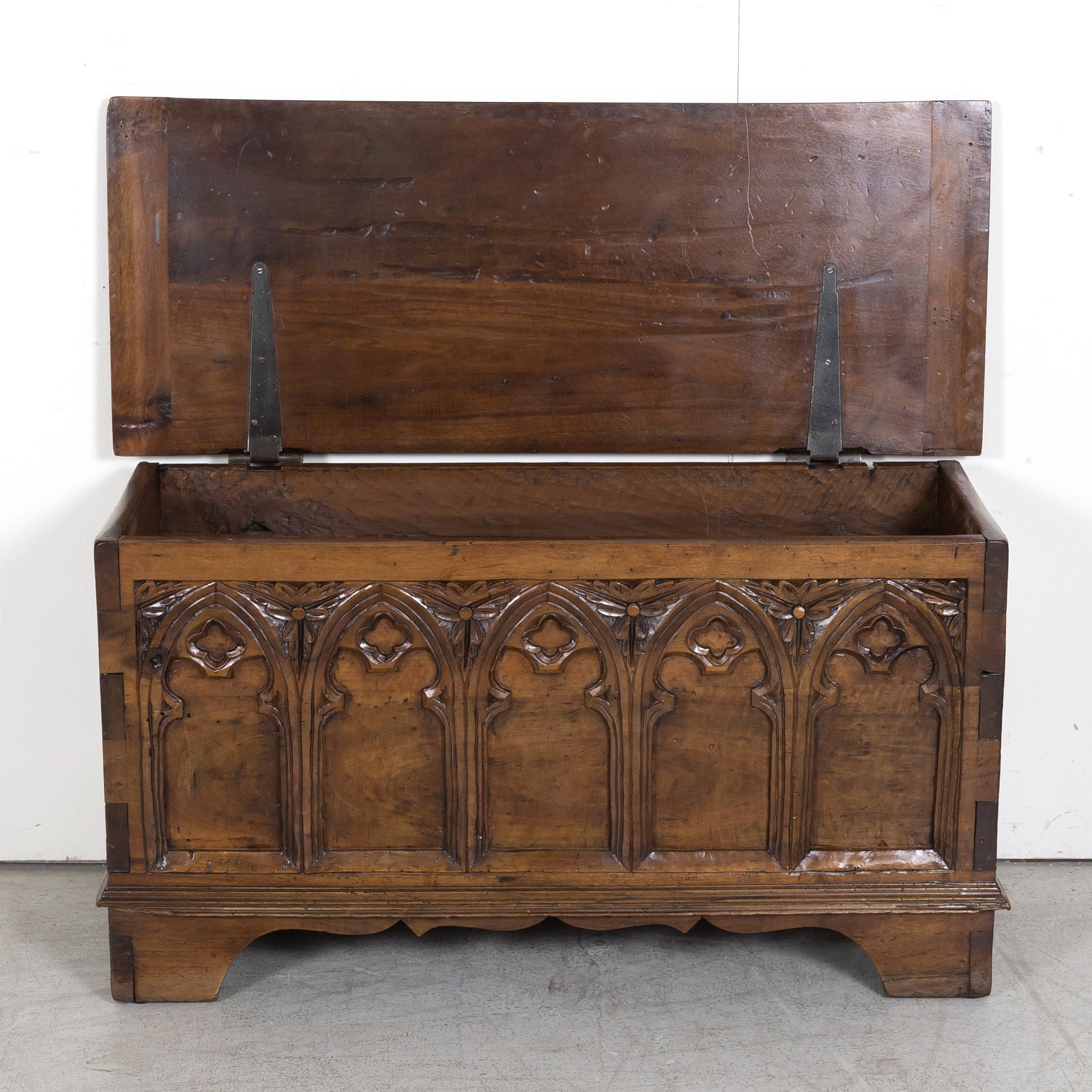 18th Century French Carved Gothic Style Walnut Coffer or Trunk