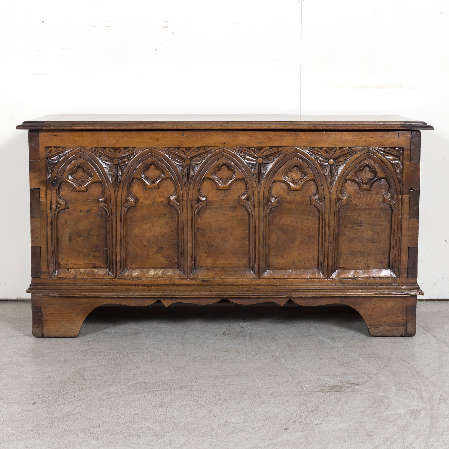 18th Century French Carved Gothic Style Walnut Coffer or Trunk