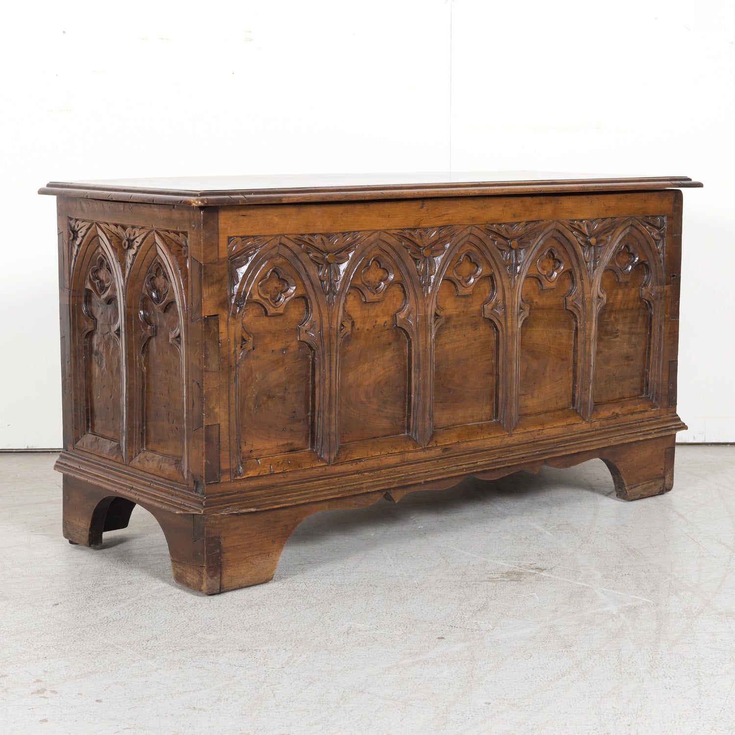 18th Century French Carved Gothic Style Walnut Coffer or Trunk