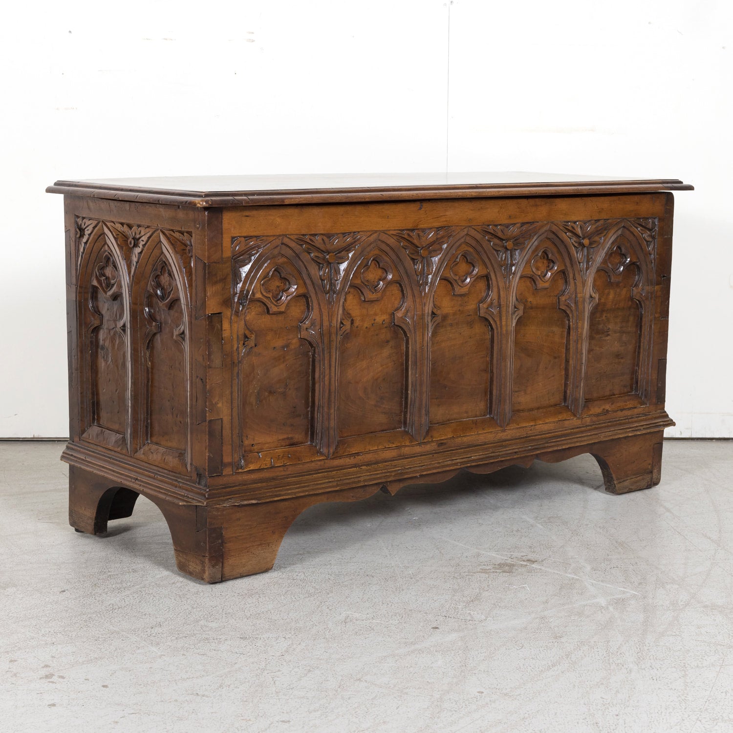 18th Century French Carved Gothic Style Walnut Coffer or Trunk