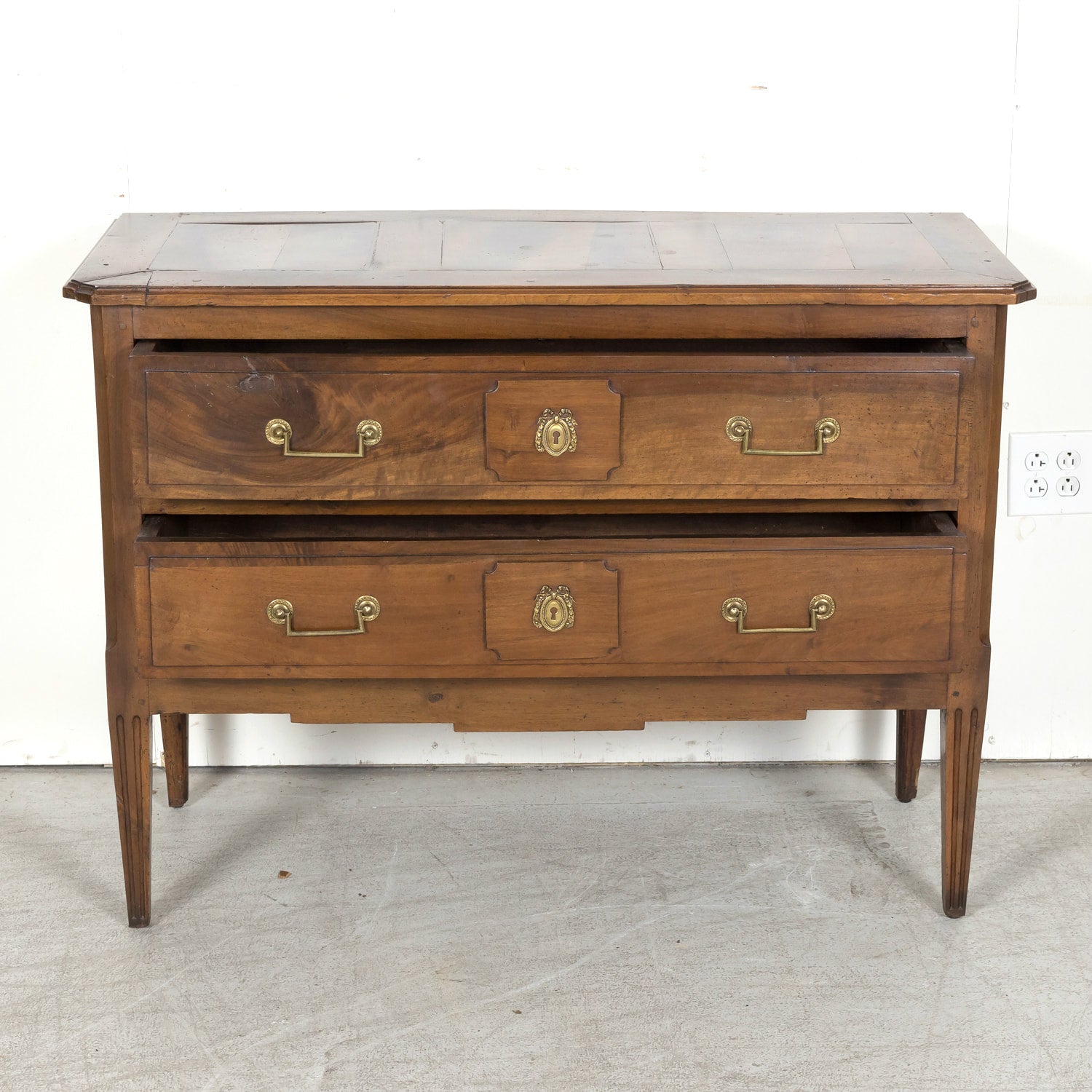 Early 19th Century French Louis XVI Style Two Drawer Walnut Commode Sauteuse