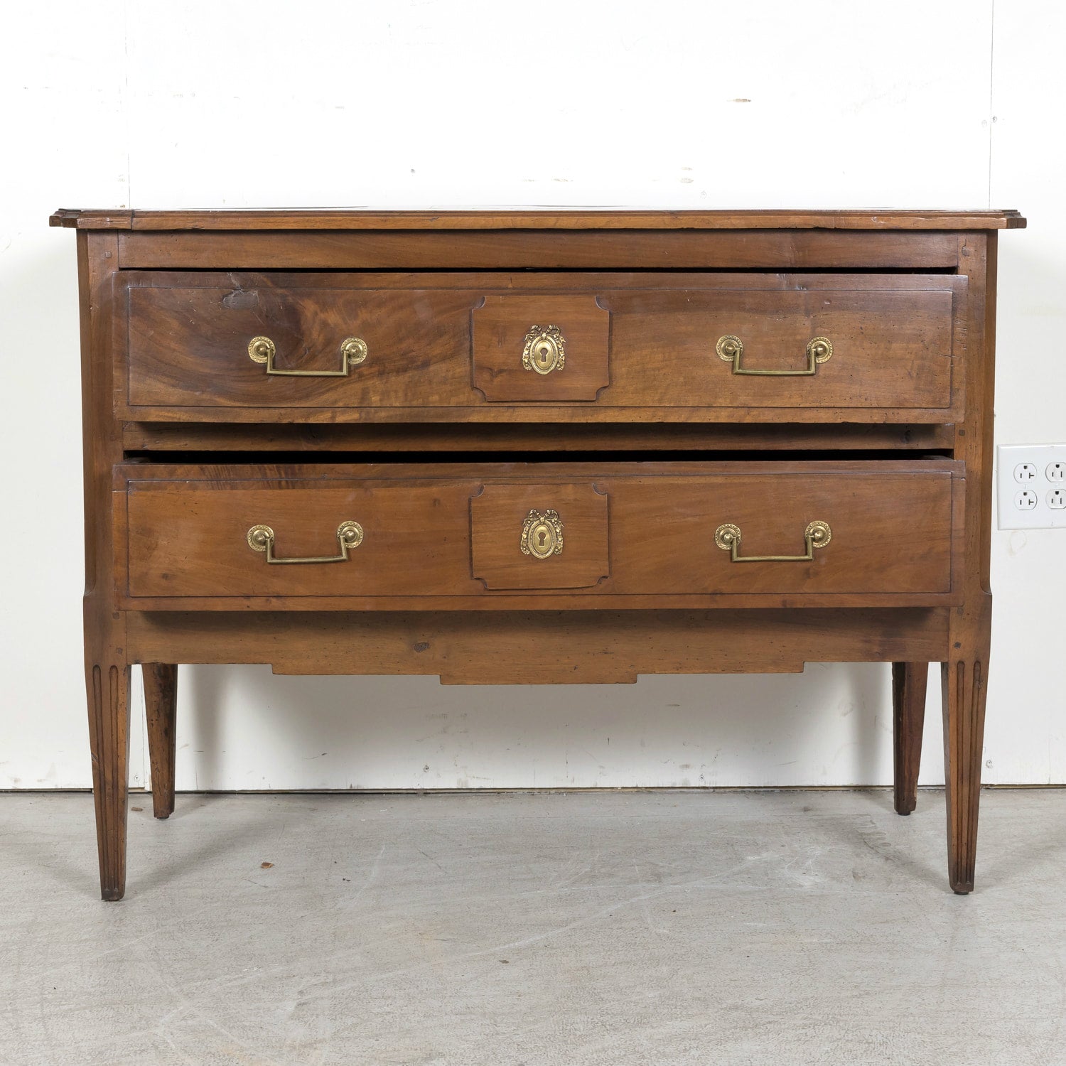 Early 19th Century French Louis XVI Style Two Drawer Walnut Commode Sauteuse