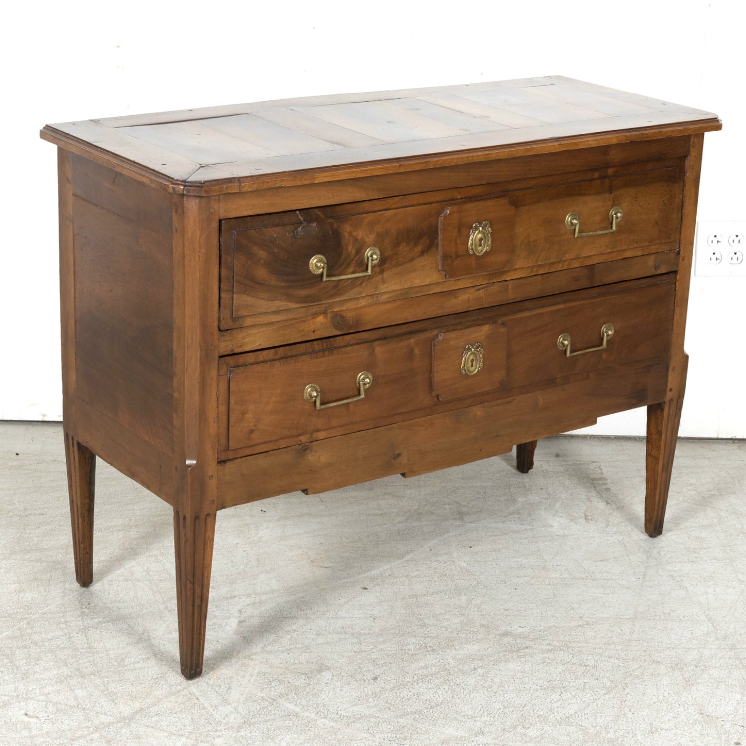 Early 19th Century French Louis XVI Style Two Drawer Walnut Commode Sauteuse