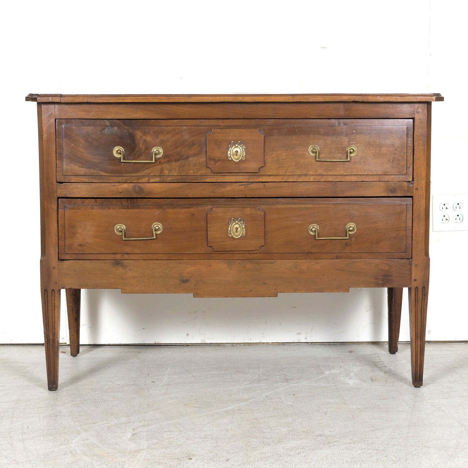 Early 19th Century French Louis XVI Style Two Drawer Walnut Commode Sauteuse