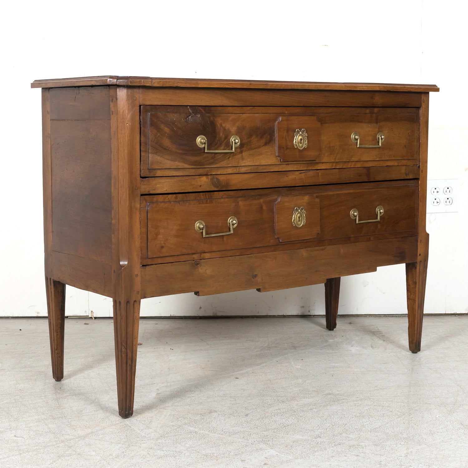 Early 19th Century French Louis XVI Style Two Drawer Walnut Commode Sauteuse