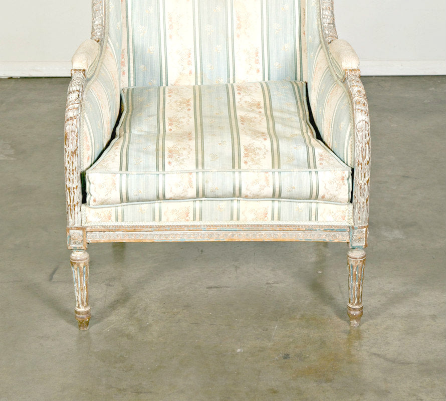 19th Century French Painted Louis XVI Style Bergère à Oreilles