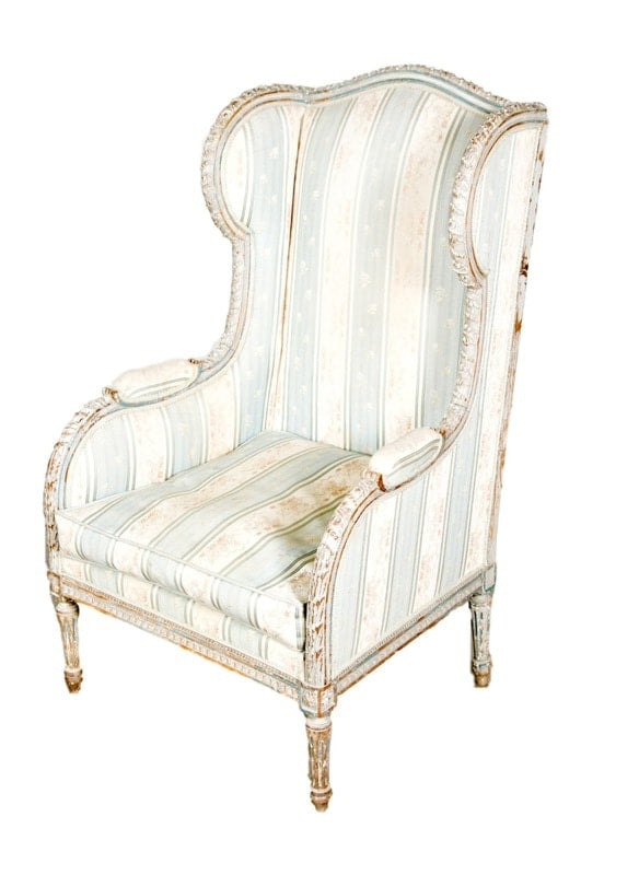 19th Century French Painted Louis XVI Style Bergère à Oreilles