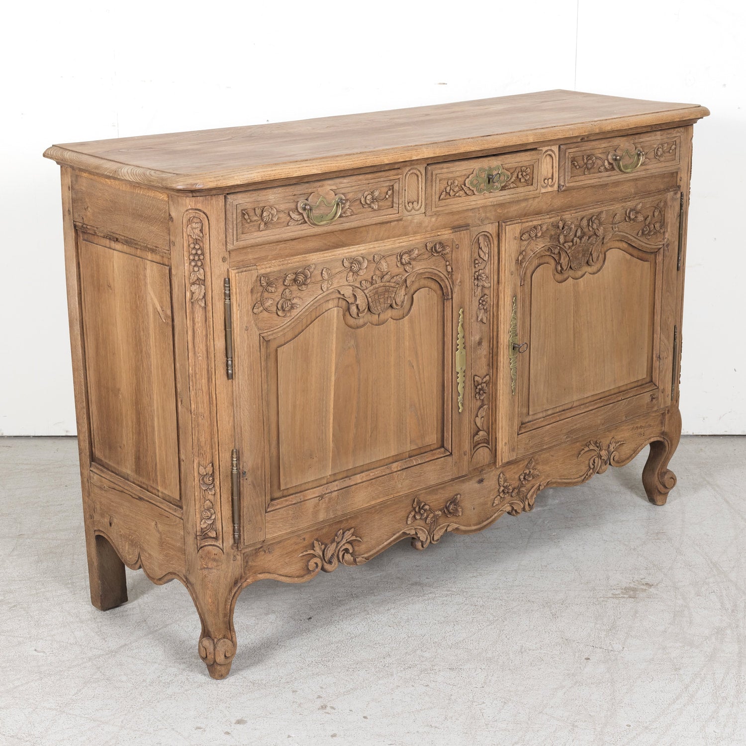 19th Century French Country Louis XV Style Bleached Chestnut Buffet from Normandy