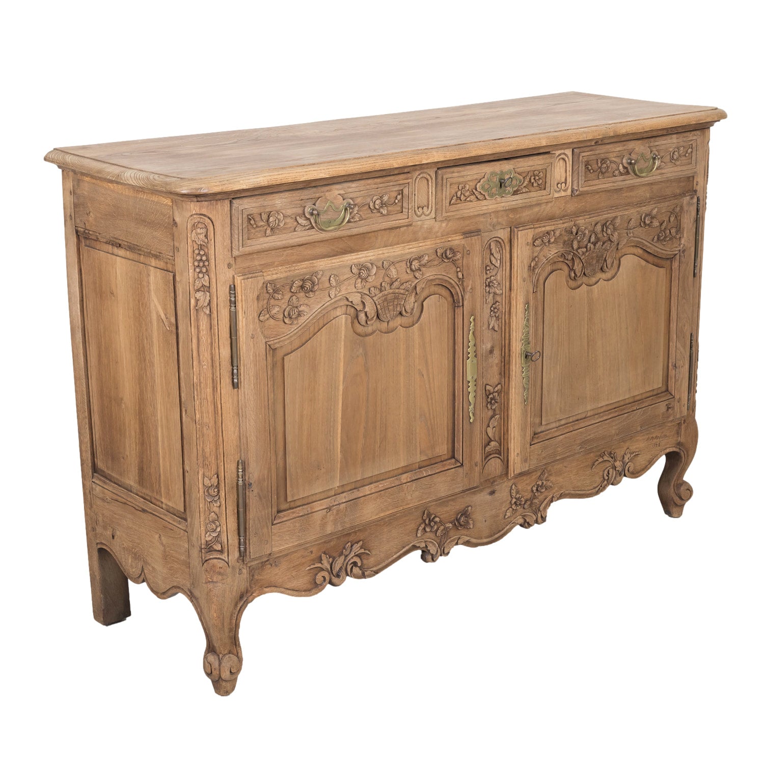 19th Century French Country Louis XV Style Bleached Chestnut Buffet from Normandy