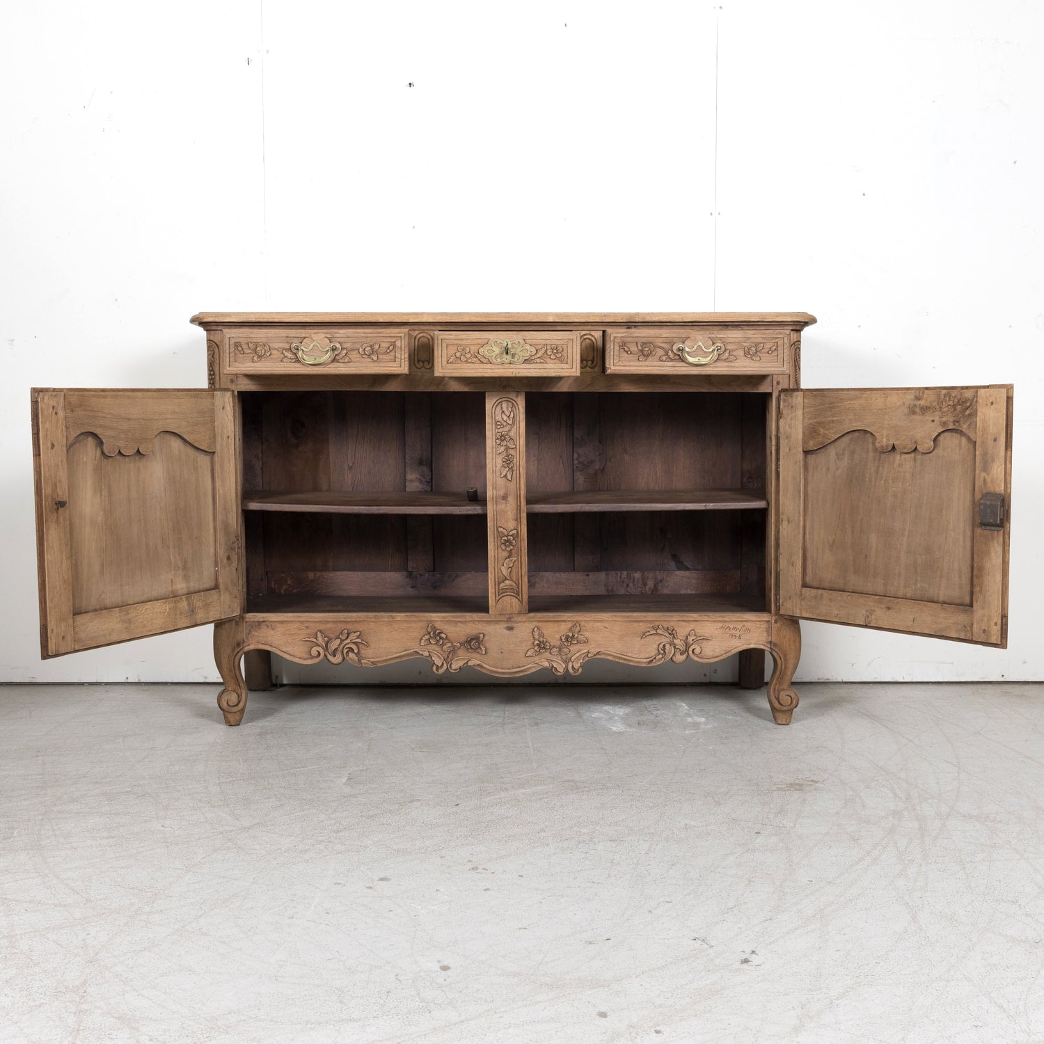 19th Century French Country Louis XV Style Bleached Chestnut Buffet from Normandy