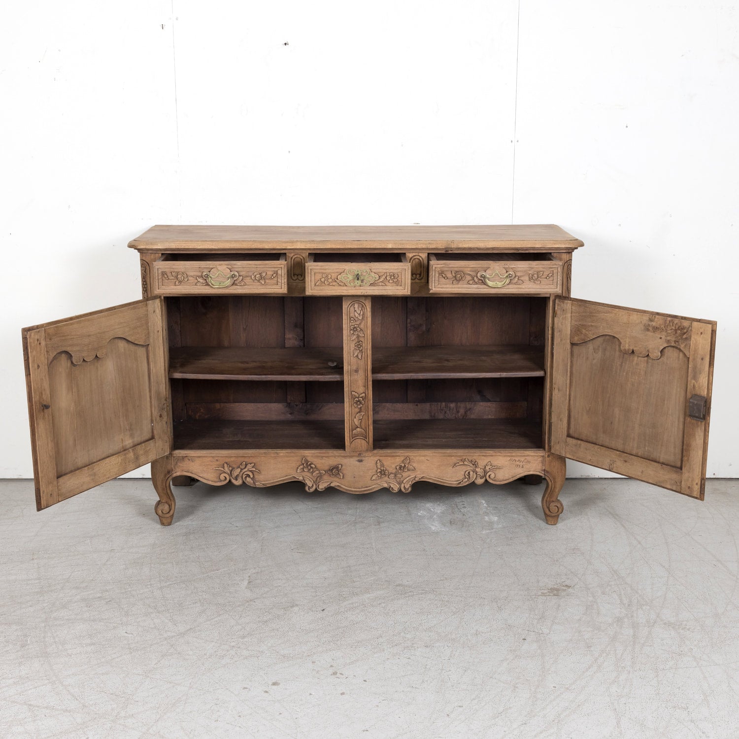 19th Century French Country Louis XV Style Bleached Chestnut Buffet from Normandy