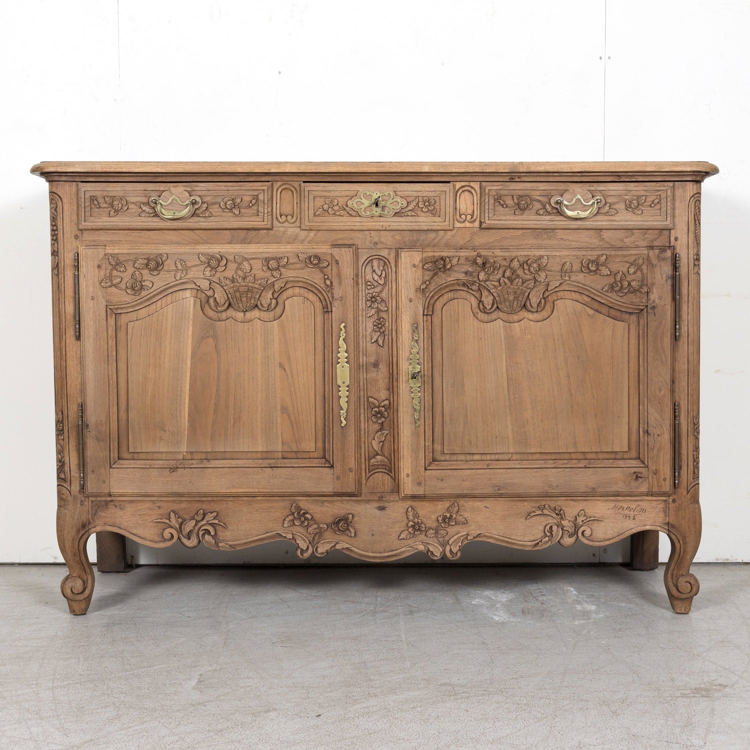 19th Century French Country Louis XV Style Bleached Chestnut Buffet from Normandy