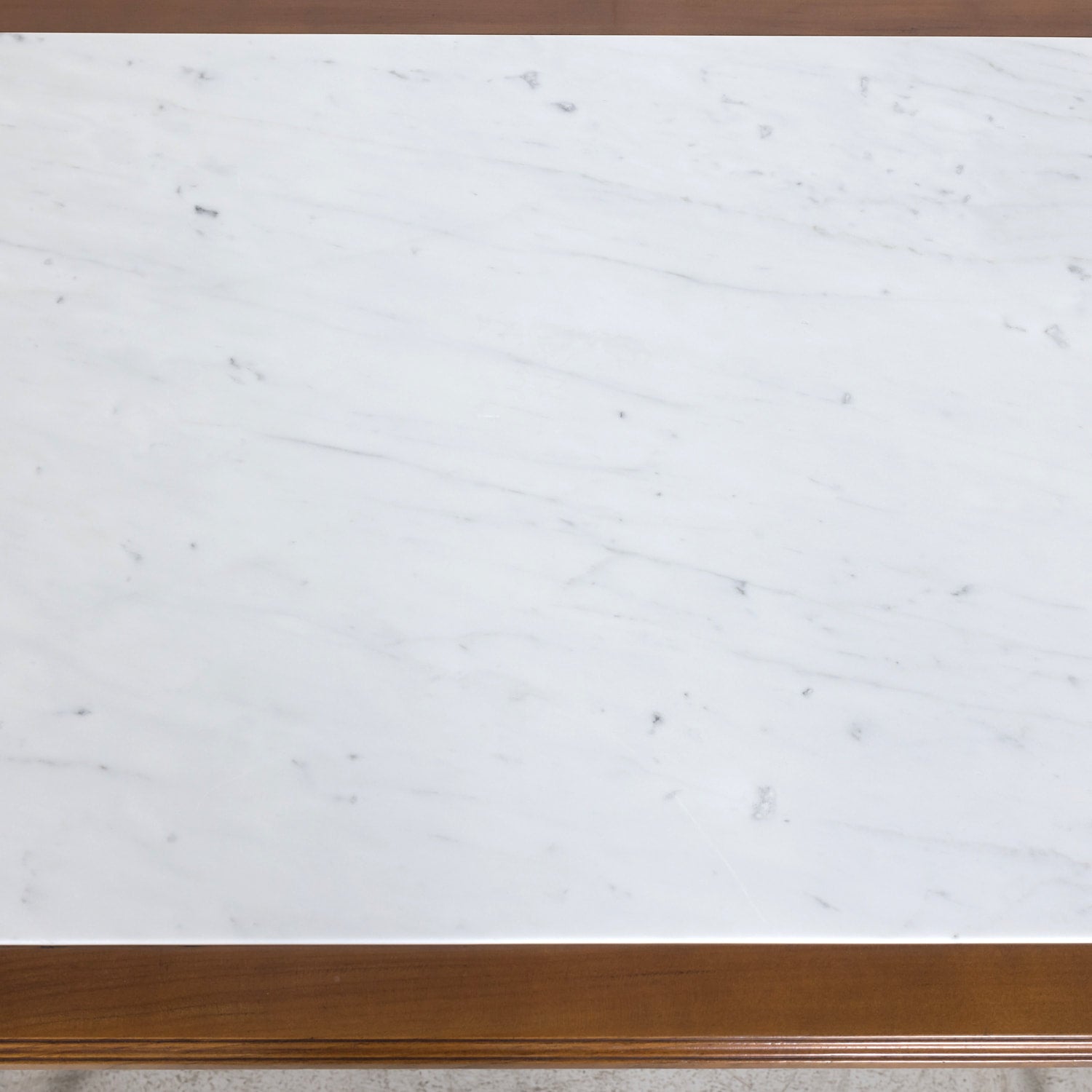 Pair of Early 20th Century French Louis XVI Style Maison Jansen Cherry Console Tables or Side Tables with Carrara Marble Tops and Drawers