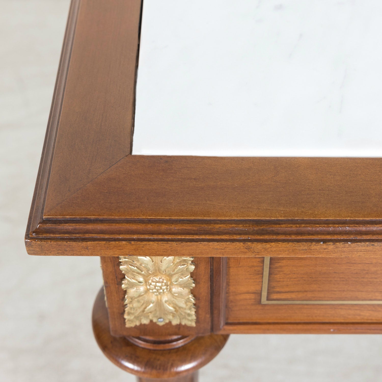 Pair of Early 20th Century French Louis XVI Style Maison Jansen Cherry Console Tables or Side Tables with Carrara Marble Tops and Drawers