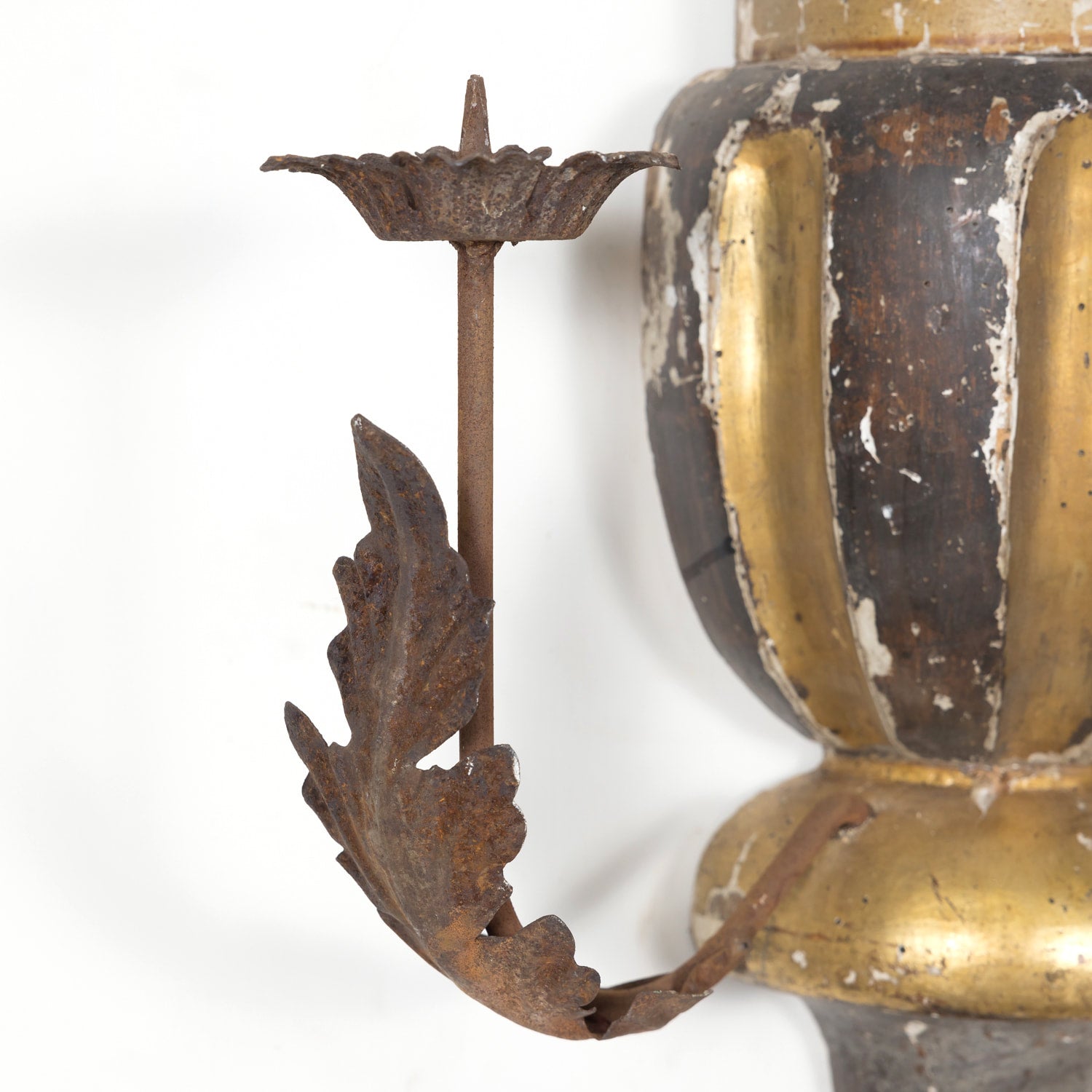 Pair of 19th Century Painted and Parcel Gilt Hand Carved Wooden Italian Florentine Candle Sconces 