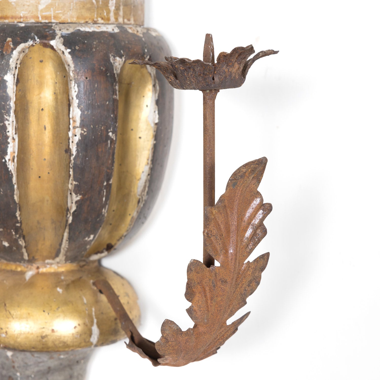 Pair of 19th Century Painted and Parcel Gilt Hand Carved Wooden Italian Florentine Candle Sconces 