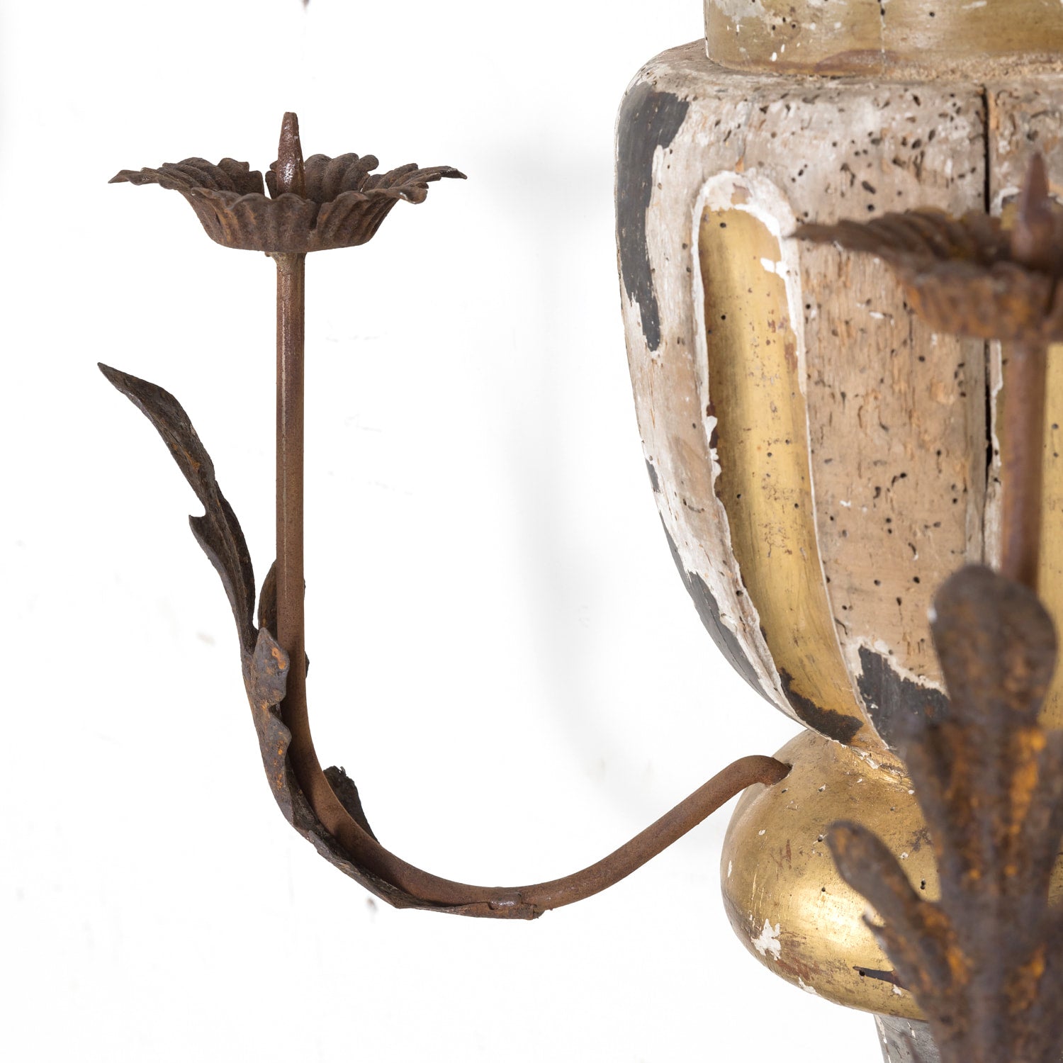 Pair of 19th Century Painted and Parcel Gilt Hand Carved Wooden Italian Florentine Candle Sconces 