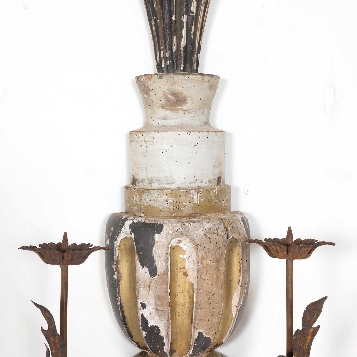 Pair of 19th Century Painted and Parcel Gilt Hand Carved Wooden Italian Florentine Candle Sconces 