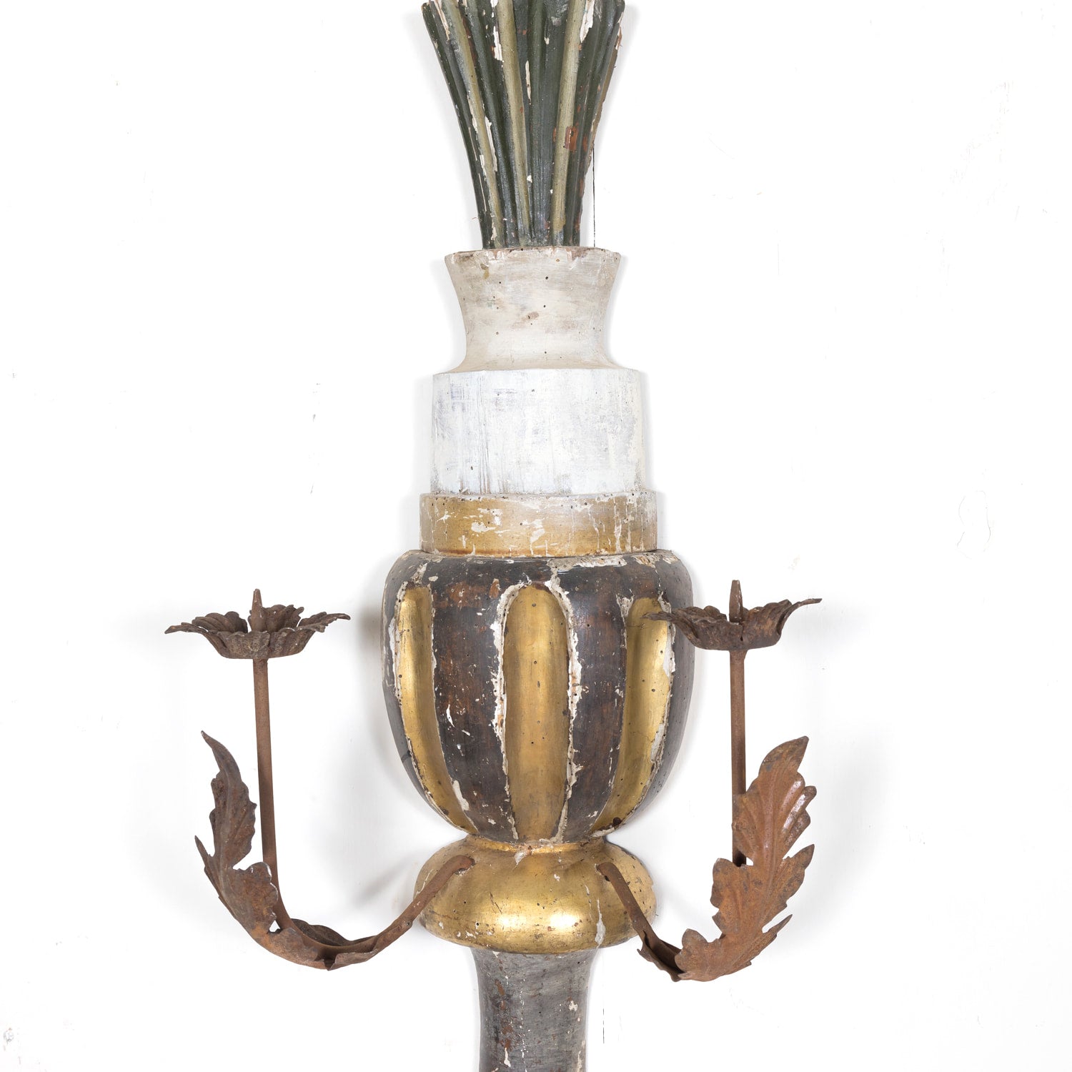 Pair of 19th Century Painted and Parcel Gilt Hand Carved Wooden Italian Florentine Candle Sconces 