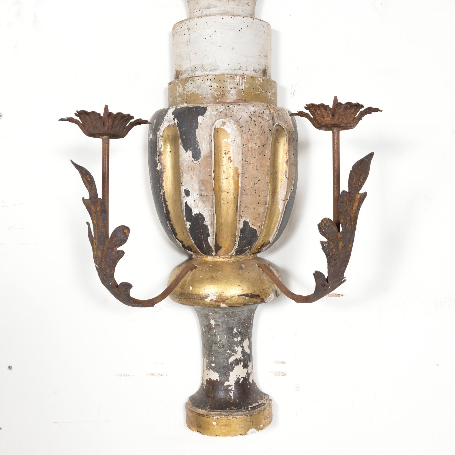 Pair of 19th Century Painted and Parcel Gilt Hand Carved Wooden Italian Florentine Candle Sconces 