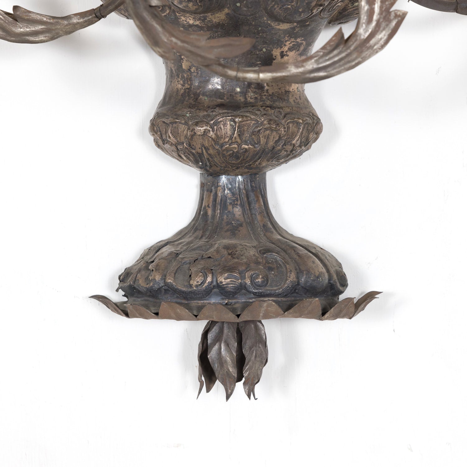 Pair of Vintage Silver Metal Italian 3-Light Sconces with Half-Shades