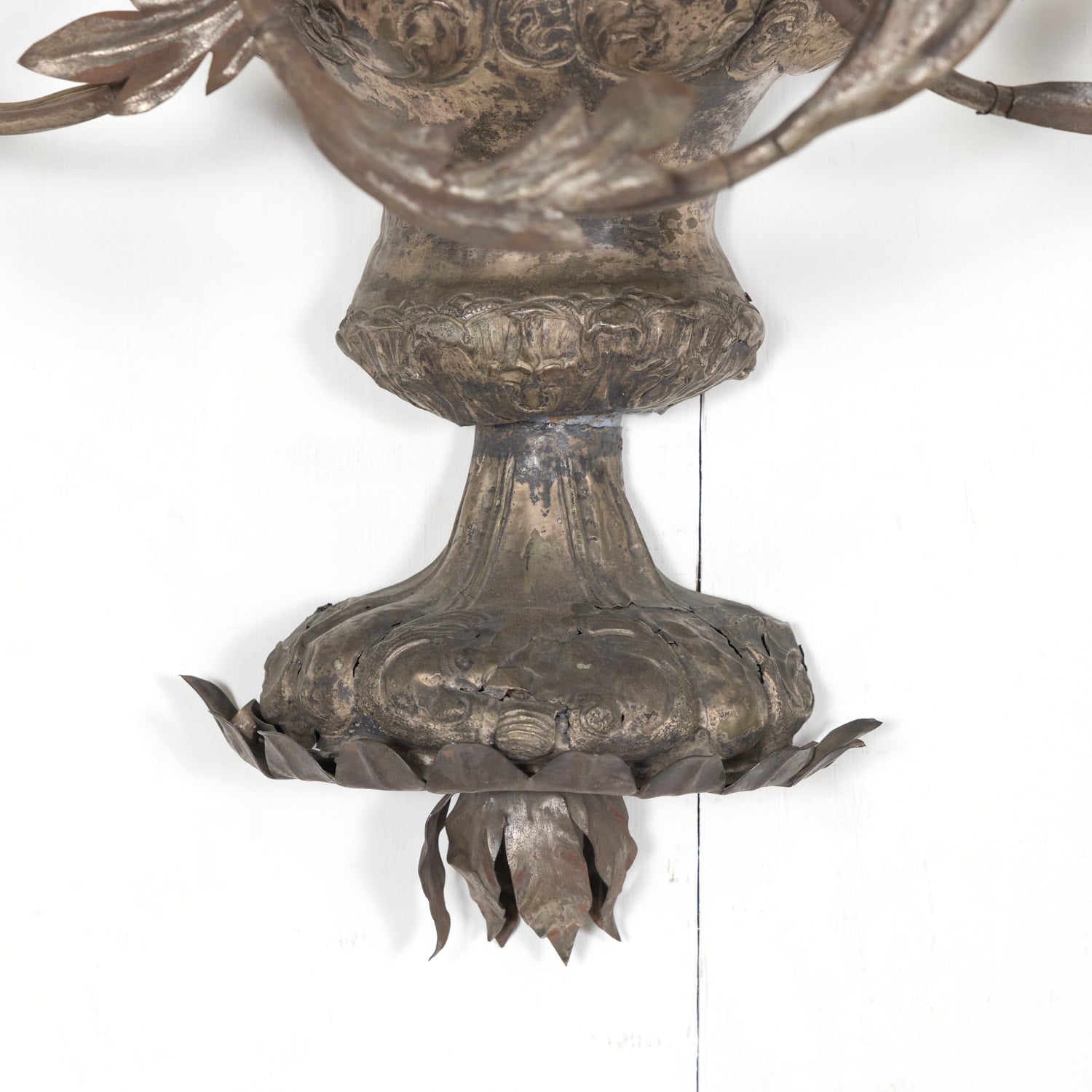 Pair of Vintage Silver Metal Italian 3-Light Sconces with Half-Shades