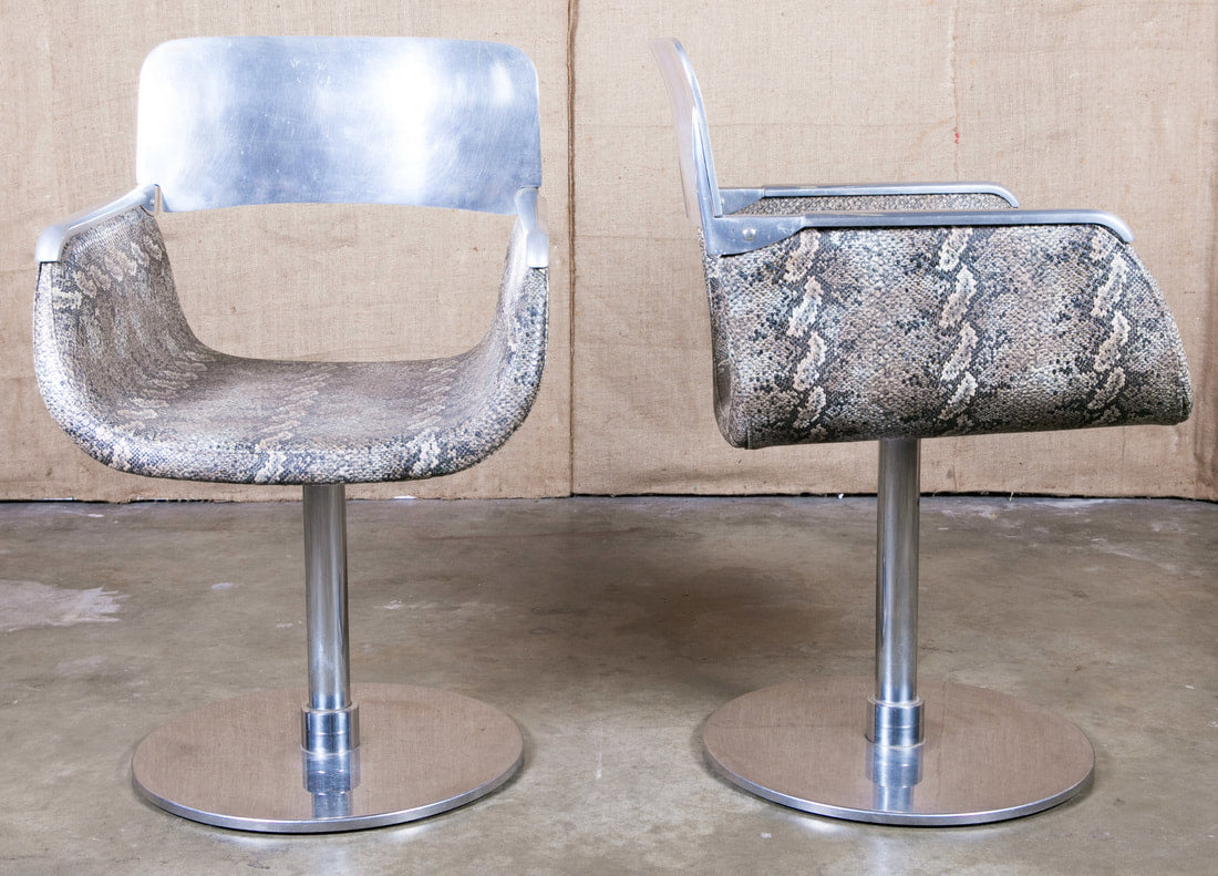 Pair of Italian Faux Python Swivel Chairs