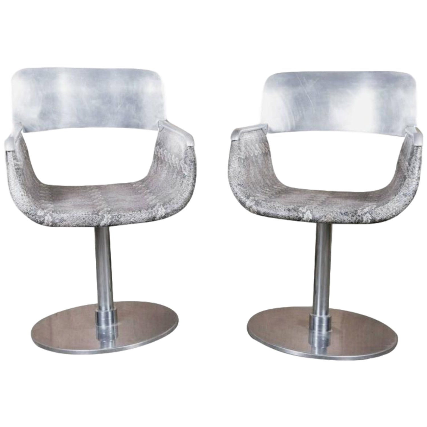 Pair of Italian Faux Python Swivel Chairs