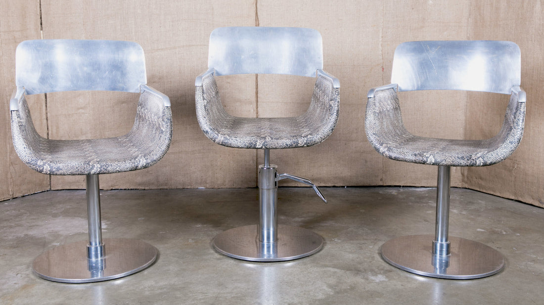 Pair of Italian Faux Python Swivel Chairs