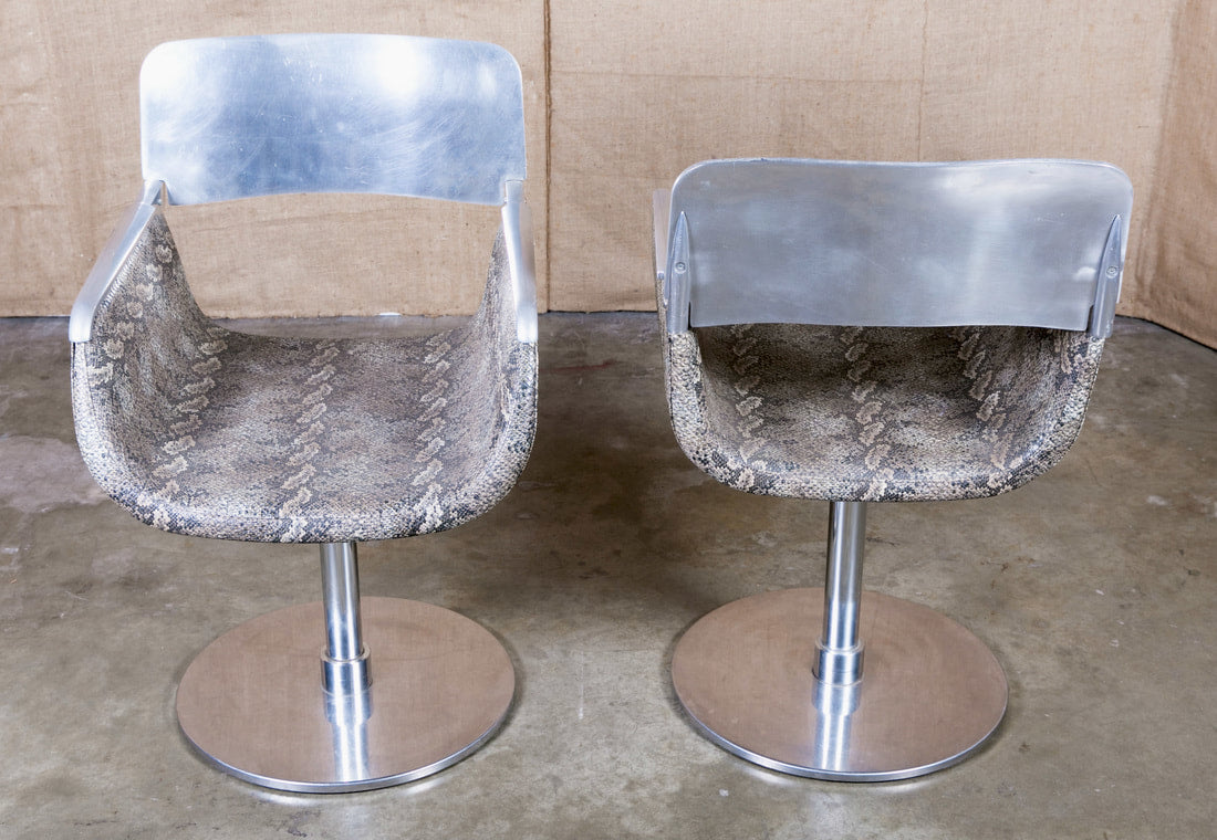 Pair of Italian Faux Python Swivel Chairs