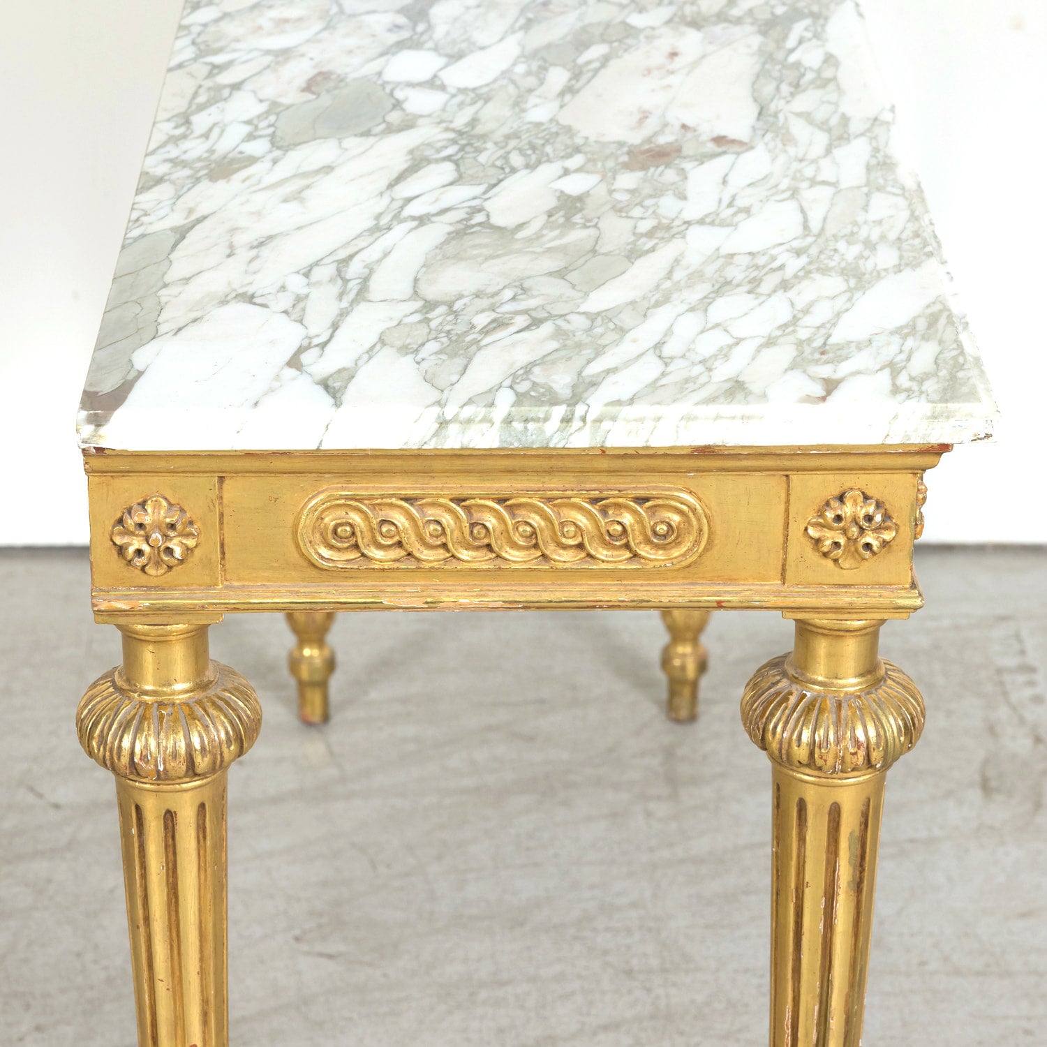 Early 20th Century French Louis XVI Style Carved Giltwood Wall Console Table with Marble Top