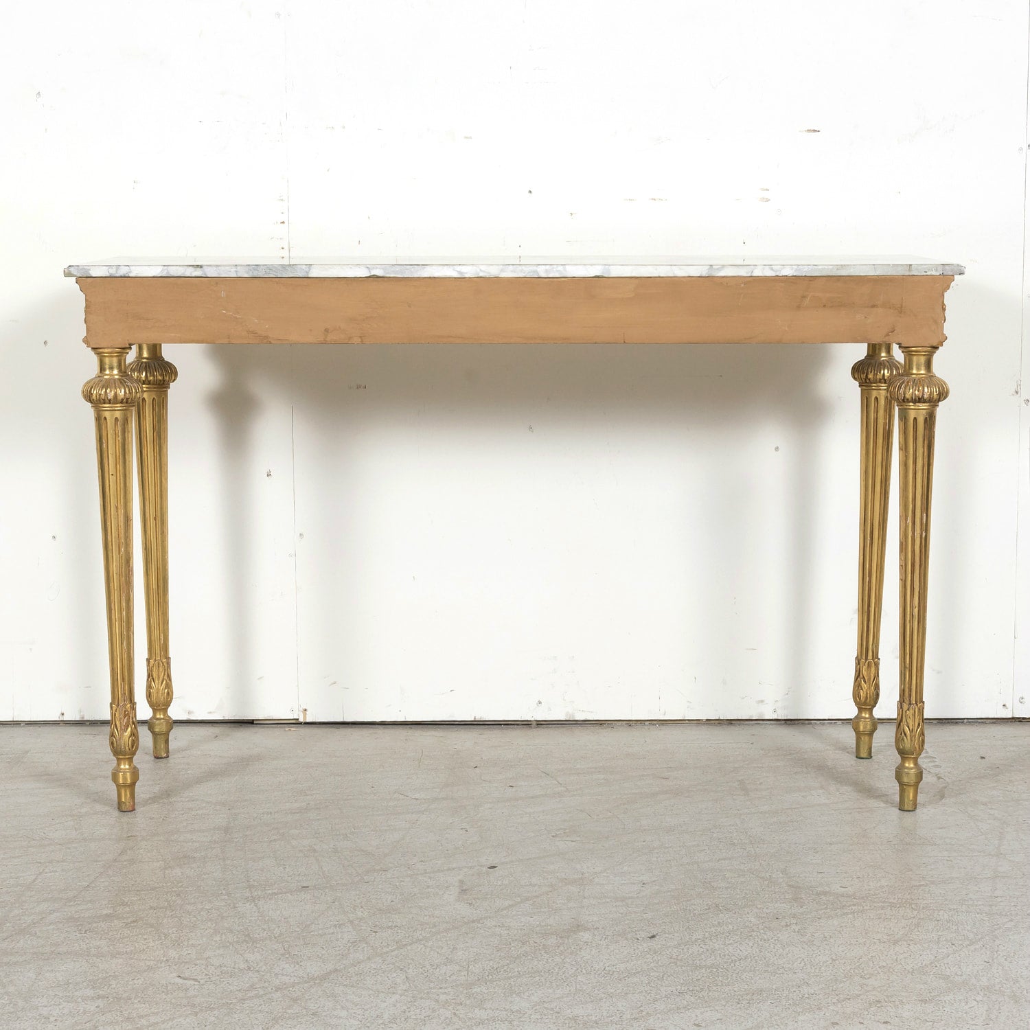 Early 20th Century French Louis XVI Style Carved Giltwood Wall Console Table with Marble Top