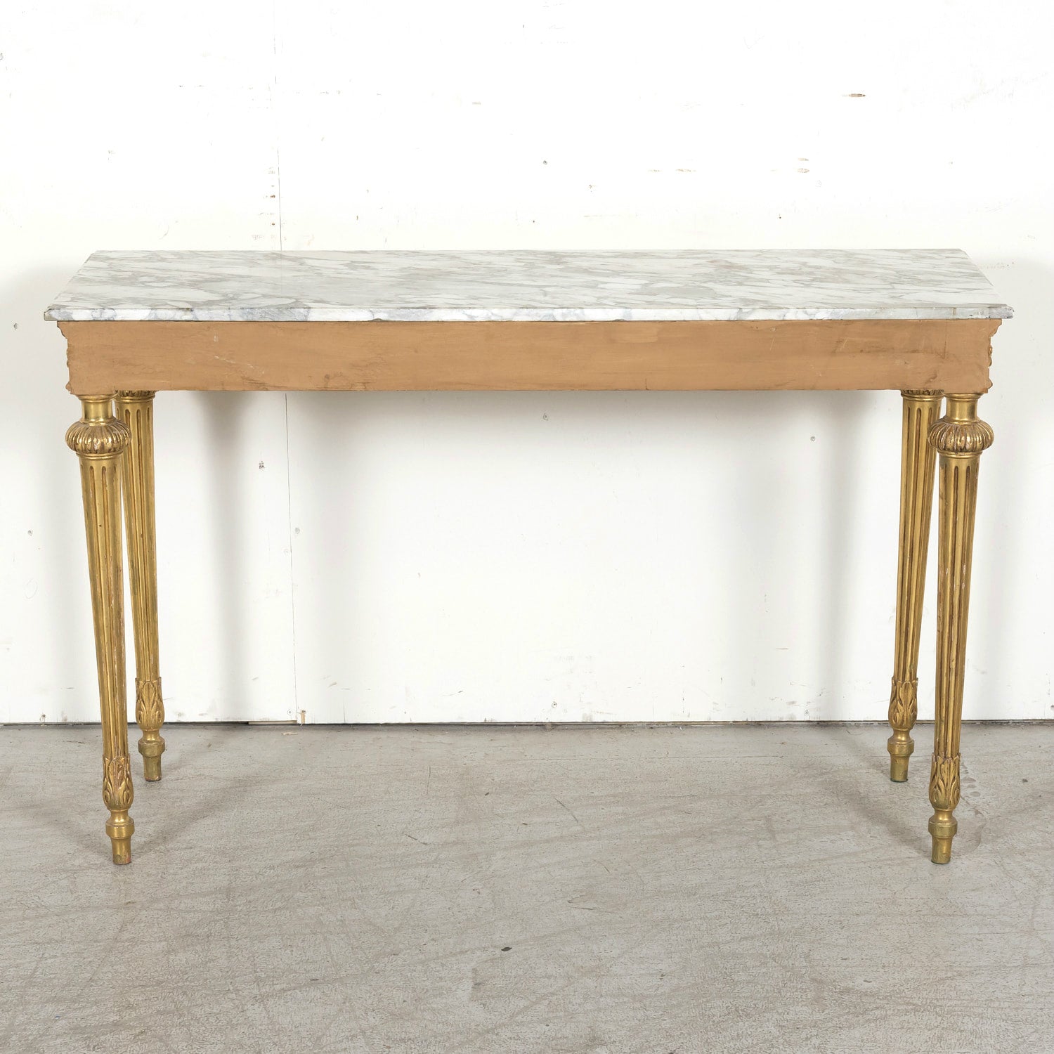 Early 20th Century French Louis XVI Style Carved Giltwood Wall Console Table with Marble Top