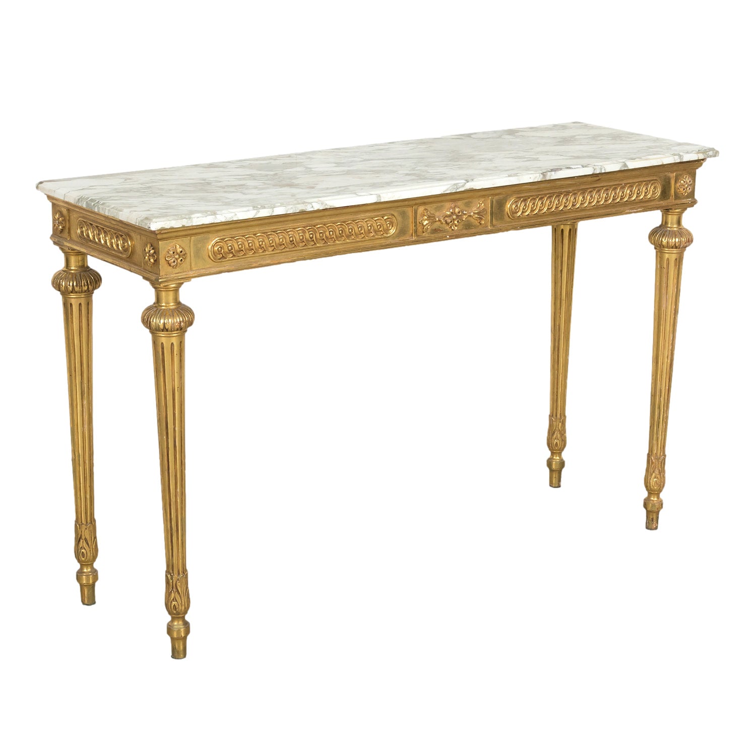 Early 20th Century French Louis XVI Style Carved Giltwood Wall Console Table with Marble Top