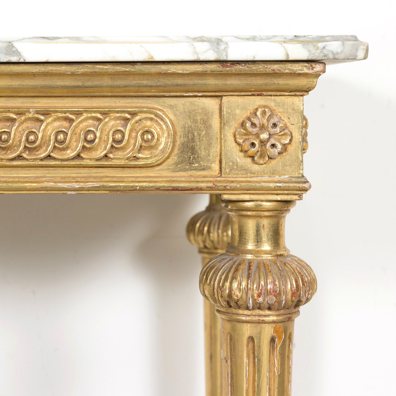 Early 20th Century French Louis XVI Style Carved Giltwood Wall Console Table with Marble Top