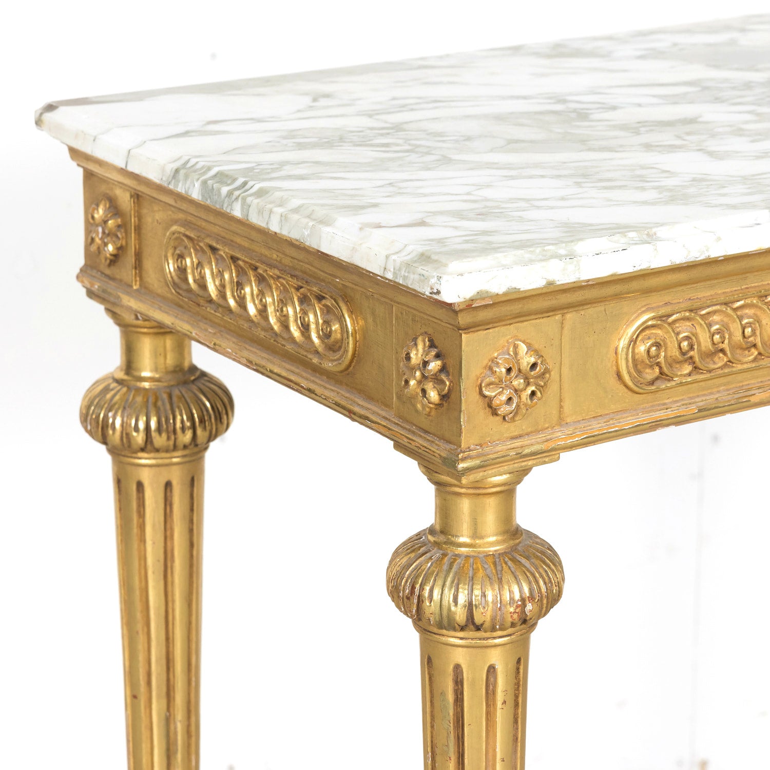 Early 20th Century French Louis XVI Style Carved Giltwood Wall Console Table with Marble Top