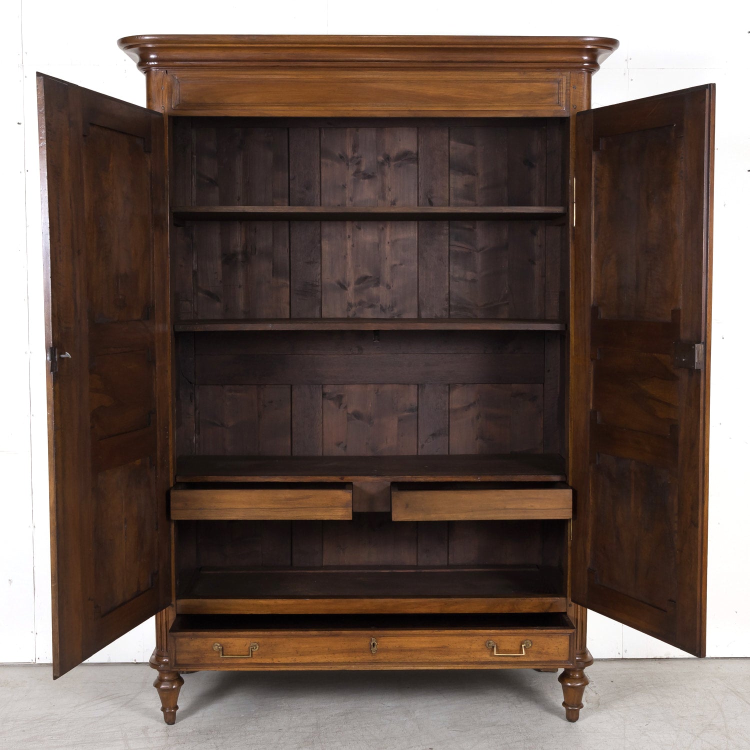 18th Century French Period Louis XVI Walnut Lyonnaise Armoire with Bottom Drawer